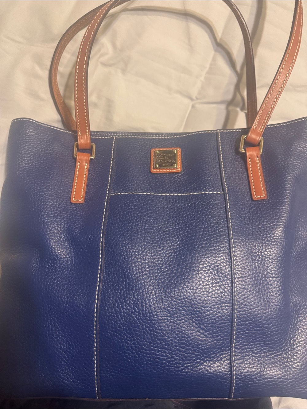 Dooney & Bourke Royal Blue Pebbled Leather Lexington shopper tote inc Brown Trim